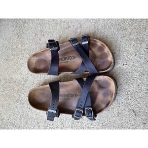 Birkenstock Franca Sandals Women's Size 8 EU 39 Black Oiled Nubuck Leather Slide